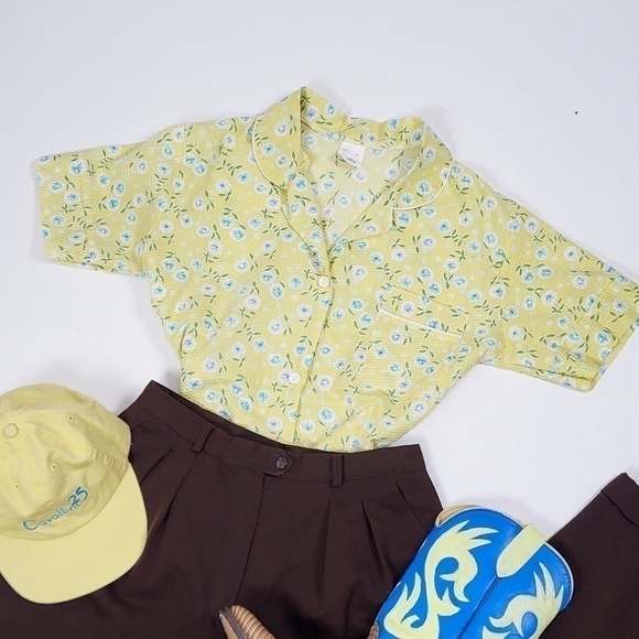 *Free With Purchase* 90s waffle t-shirt pyjama blouse pj's button down - Picture 5 of 13